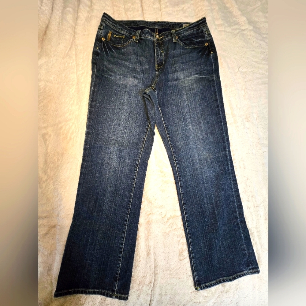 SEVEN7 PREMIUM DENIM Stone Washed Straight Leg W/Gold & Bronze Thread Jeans 18W